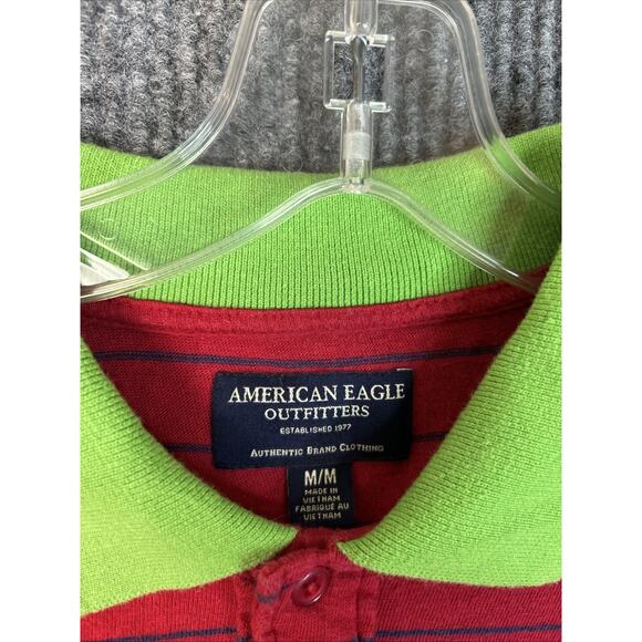 Vintage American Eagle Mens Polo Shirt Size Medium Y2K Striped Preppy Surfer - Picture 5 of 8